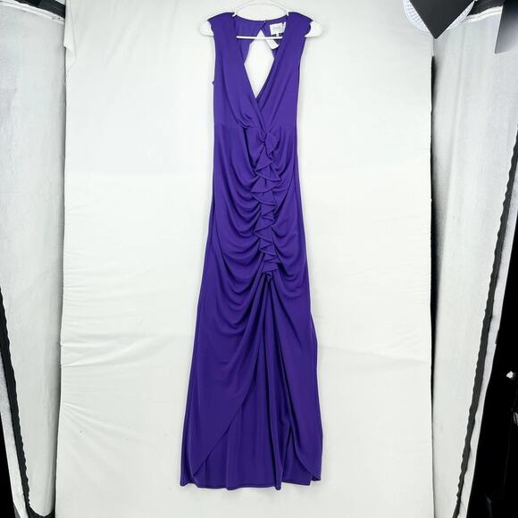 One33 Social High-Low Draped V-Neck ruffle Gown in purple women’s size 2 - Picture 2 of 6